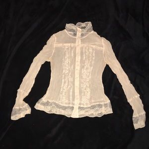 Arden B ivory silk lace blouse sz M